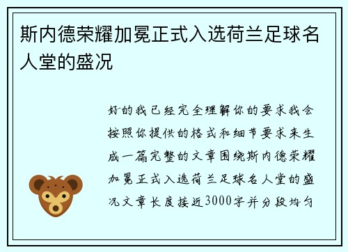 斯内德荣耀加冕正式入选荷兰足球名人堂的盛况
